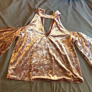 Velvet pink cold shoulder top